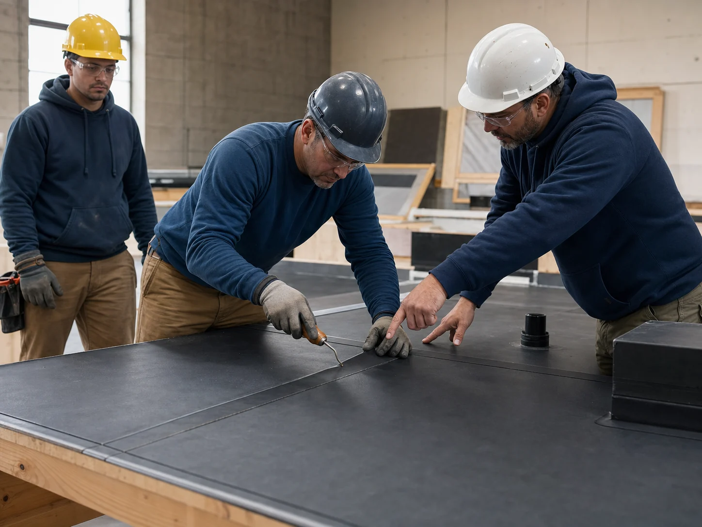 Local roofers practicing safety procedures